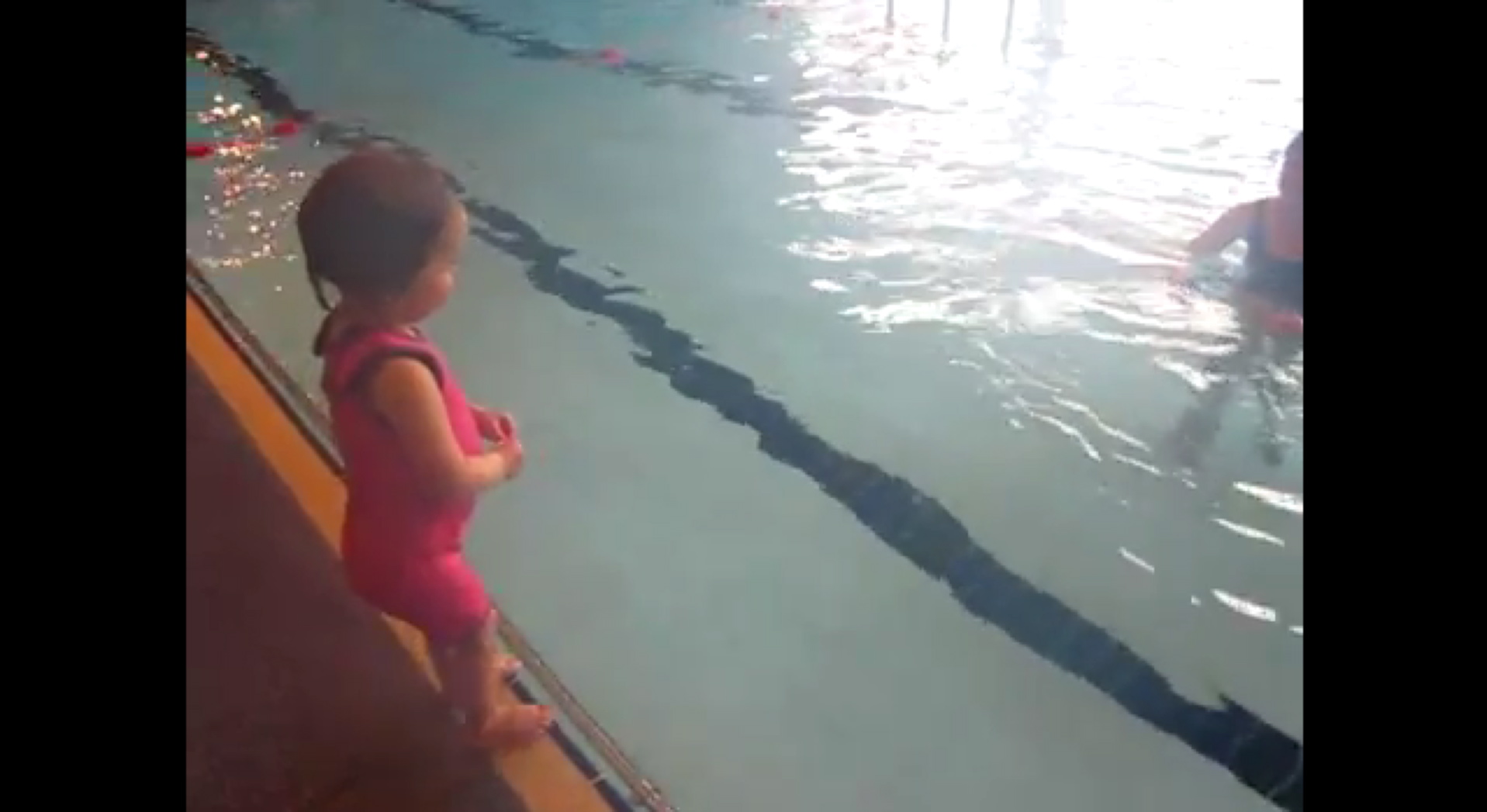 Water baby can swim width of pool