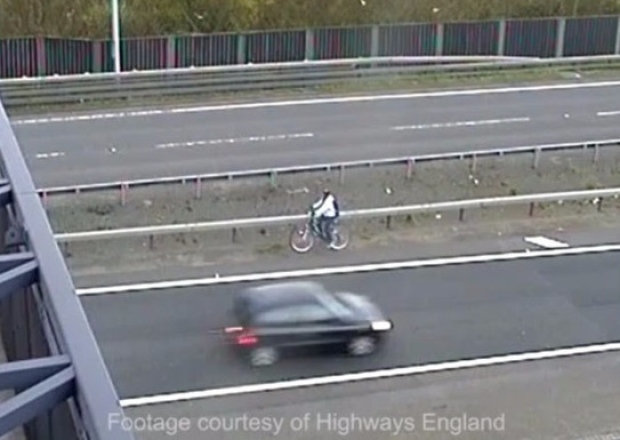MOMENT CYCLIST CAUGHT RIDING ON M25