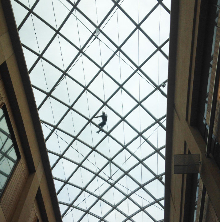 LABOURER PASSES OUT ON GLASS ROOF OF CITY SHOPPING CENTRE AFTER DOWNING SIX PINTS TO CELEBRATE NEW JOB
