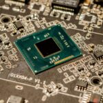 Close-up of a microchip mounted on a printed circuit board