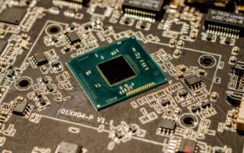 Close-up of a microchip mounted on a printed circuit board