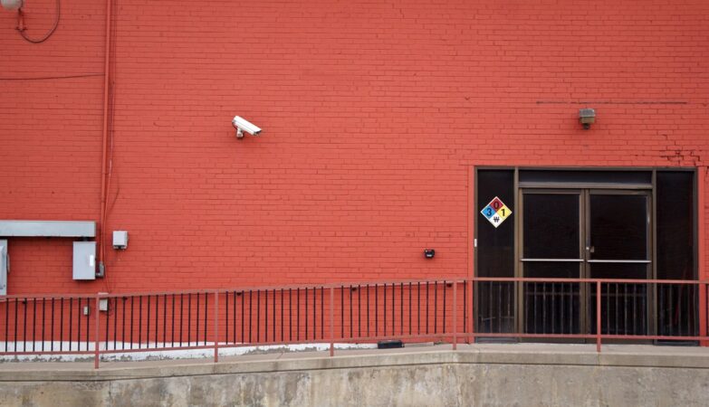 Security camera and rear entrance on a commercial building: Five Warning Signs That Your Business Premises Are an Easy Target