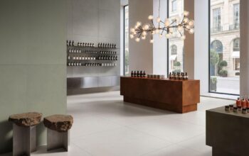 VitrA Tiles showroom interior with large-format tiles: With "The Code", VitrA Tiles Sets Out New Codes of Design at the Cersaie Fair