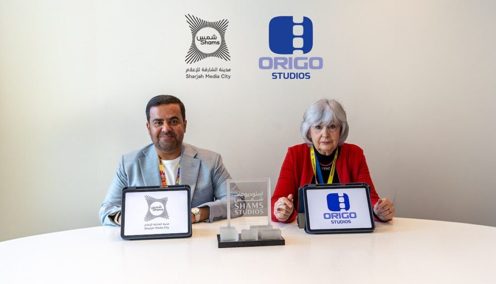 At MIPCOM Cannes, Shams and Origo Studios formalise production hub partnership: representatives of Sharjah Media City (Shams) and Origo Studios at the partnership signing